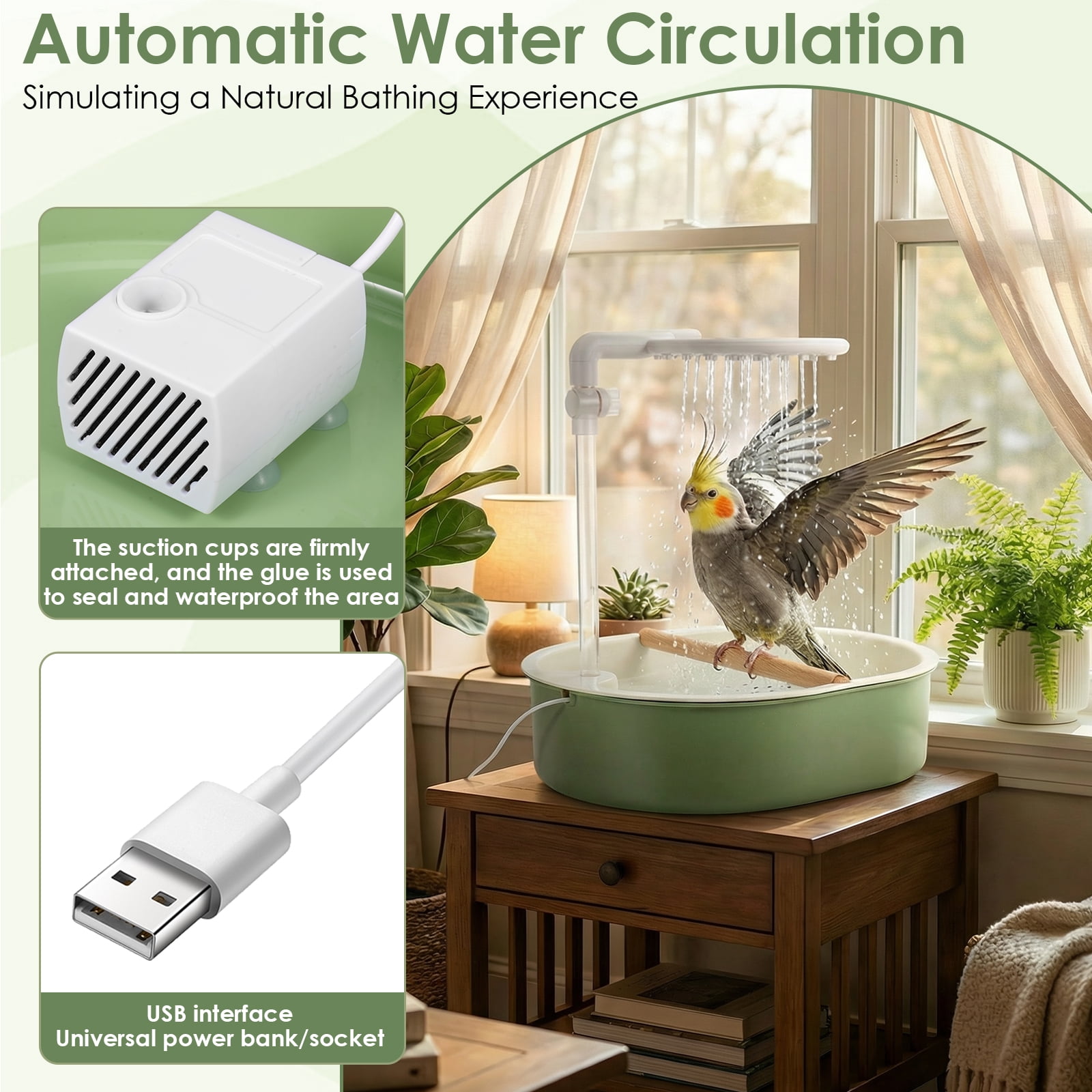 Ihvewuo Automatic Parakeet Bird Bath with Pump Bird Bath Shower for Cage Large Bird Shower Fountain for Parakeets Pet Birds