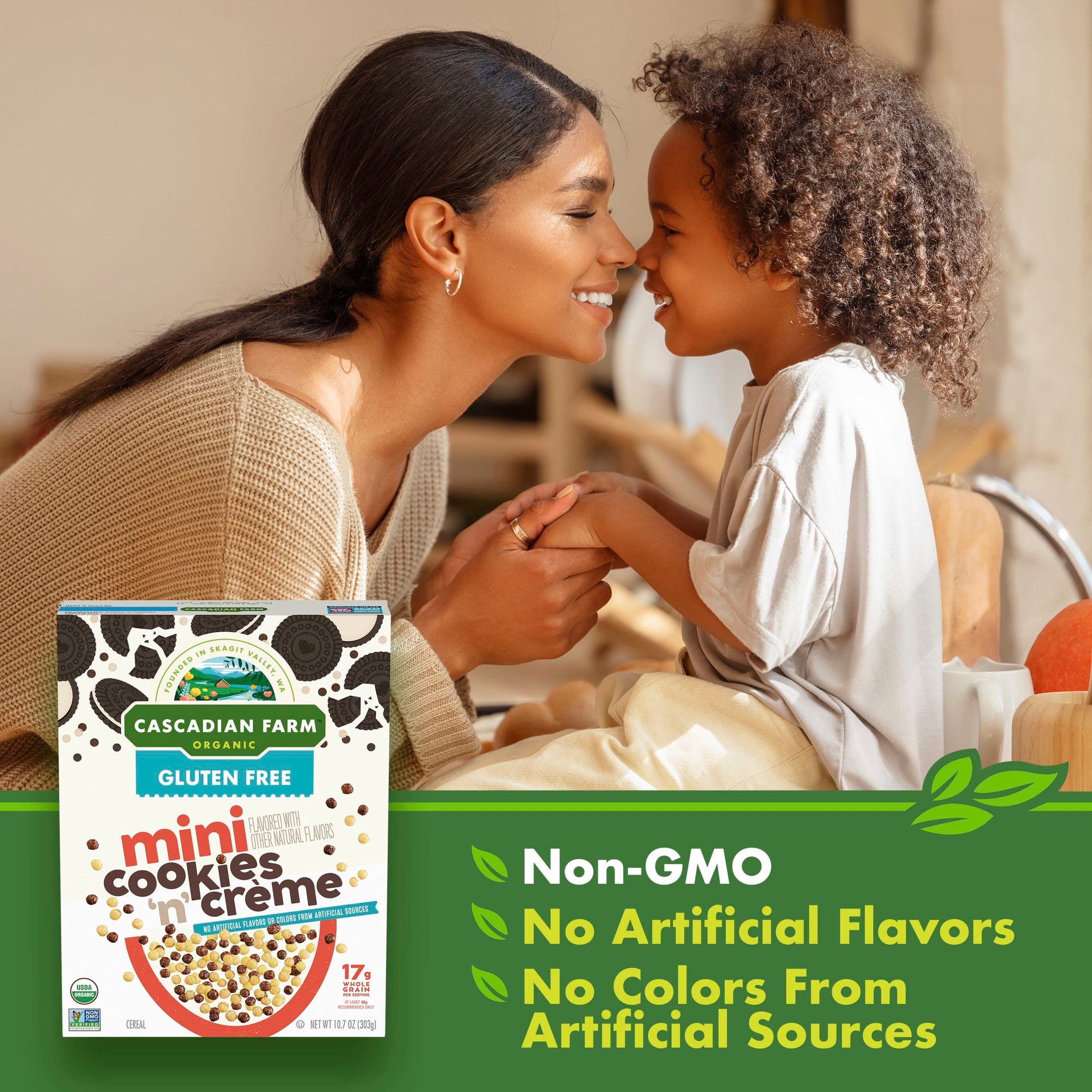 (3 pack) Cascadian Farm Organic Mini Cookies 'n' Crème, Gluten Free Cereal, Non-GMO, 10.7 oz