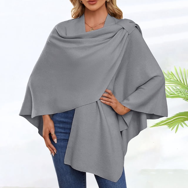 TINZ Womens Large Front Poncho Sweater Wrap Topper Knitted Elegant Shawls Cape For Fall Winter Short Shawl Italian Shawls for Women Thanksgiving Scarf