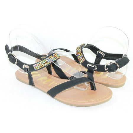

Women Bohemian Style Sandals With Multi Colored Rhinestone Black