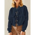 thumbnail image 4 of Womens Jacket Fall Winter Long Sleeve Stand Collar Shacket with Side Pocket Coat Navy Blue M, 4 of 8