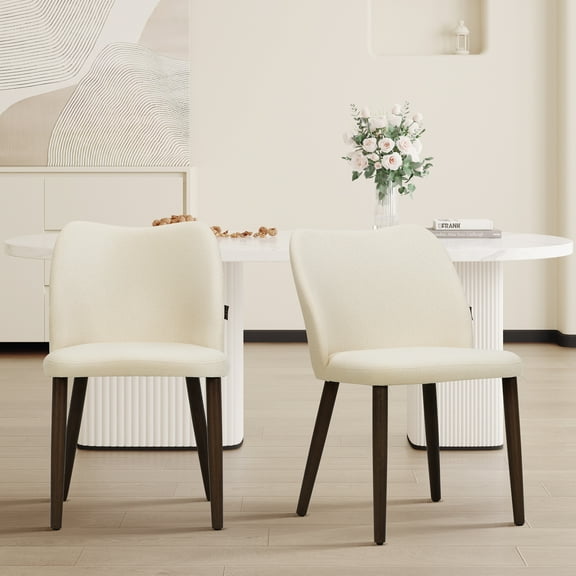 EOP Upholstered Dining Chairs Set of 2, Mid Century Modern Dining Room Chairs, Fabric Farmhouse Dining Side Chairs with Wood Legs, Armless Kitchen Chairs with Wingback, Beige