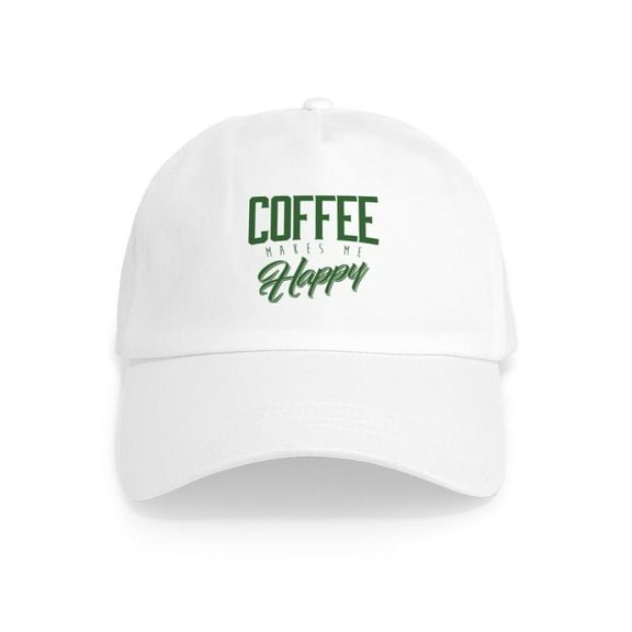 CafePress - Coffee Makes Me Happy Cap - Adjustable 100% Brushed Unisex Casual Cotton Baseball Cap, Beige, 1