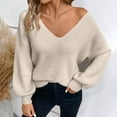 thumbnail image 4 of Abomasnow Womens Pullover Sweaters Casual Long Sleeve V Neck Knit Tops Fall Winter Off The Shoulder Backless Knitwear S-XL, 4 of 9