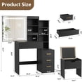 thumbnail image 2 of MIUUKA Makeup Vanity Desk with Sliding Mirror,LED Adjustable Lighting,Charging Station,4 Drawers & 7 Storage Shelves,Vanity Table with Stool,Power Outlet,Bedroom Dressing Table,Black, 2 of 8