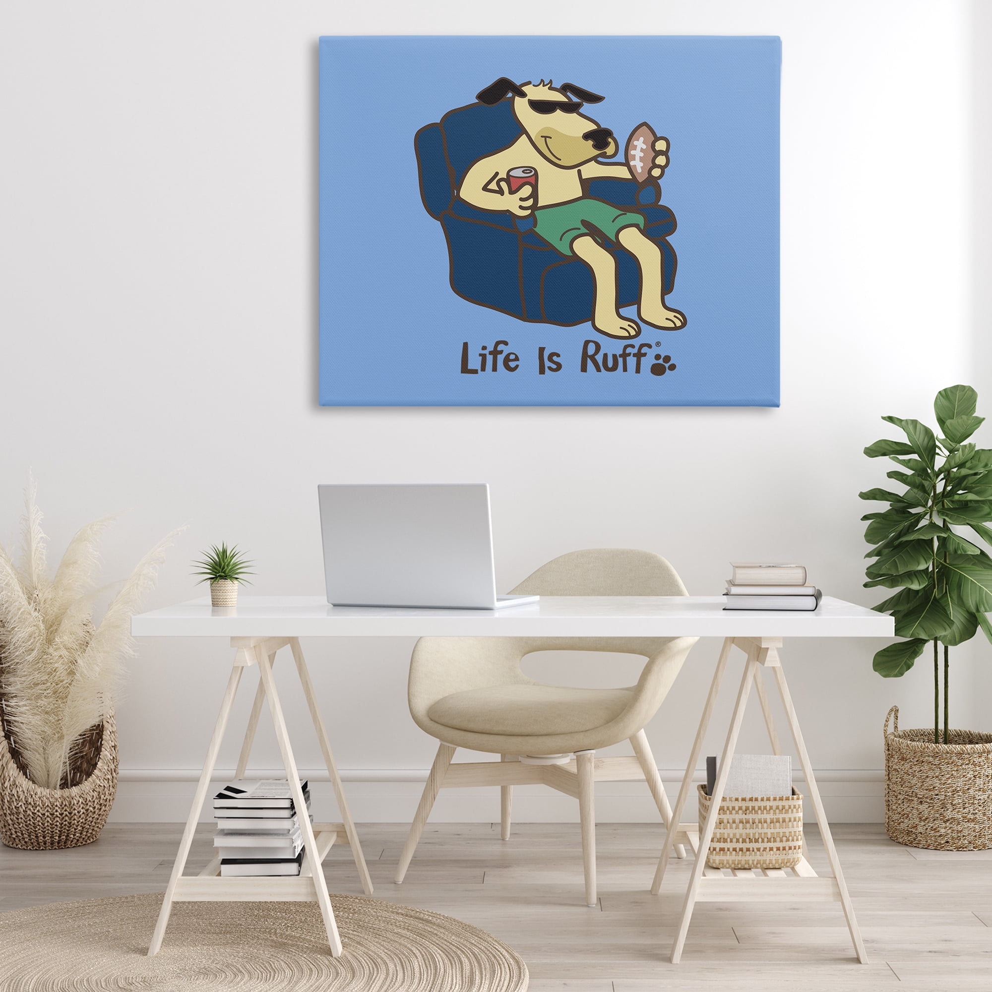 Stupell Industries Lounging Dog with Football Animals Painting Wrapped Canvas Art Print Wall Art, 48 x 36