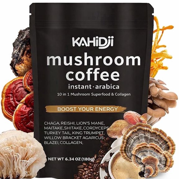 MUSHROOM COFFEE with COLLAGEN – Instant Coffee with 10 Superfood Adaptogen Mushrooms (Chaga, Lion’s Mane, Cordyceps, Turkey Tail, Maitake, Shiitake & More) – 180 g