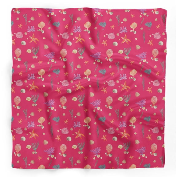Bimba Pink Shell & Starfish Ocean Printed Pure Silk Scarf Neck Wrap Summer Hair Bandanas For Women 40 x 80 Inches