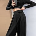 thumbnail image 3 of Pantalones de pierna ancha de traje para mujer, primavera y otoño, cintura alta, drapeados, sueltos, adelgazantes, pantalones casuales, rectos, pantalones largos con fregona, 3 of 5