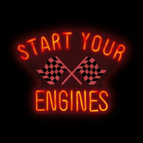 Start your engines Neon Sign, Checkered Flag Wall Decor, Raceday LED Light, Fast Cars Wall Art, Race Car Party Man Carved Bar Wall Decoration, Red, 16.5"x12.4"