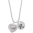 thumbnail image 1 of Delight Jewelry Silvertone Faith Rocks on AB Crystal Heart Silvertone Script Initial Disc - R - Charm Necklace, 20"+3", 1 of 4