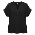 thumbnail image 4 of ClodeEU Women's Linen Blend V Neck Short Sleeve Top ,Loose Fit Casual Button Blouse Black,Womens Plus L, 4 of 6