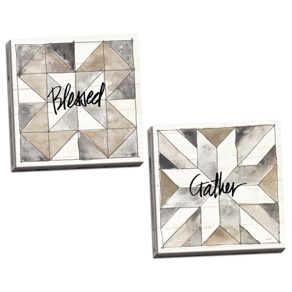 Gango Home Decor Cottage Farm Memories XIII Blessed & XIV Gather by Anne Tavoletti (Ready to Hang); Two 16x16in Hand-Stretched Canvases