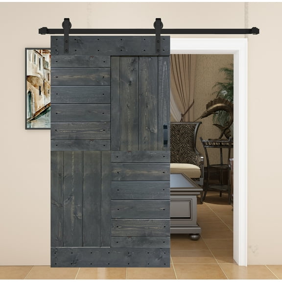 S Series 42in. X 84in. Carbon Gray Finished DIY Solid Wood Sliding Barn Door With Hardware Kit - Assembly Required