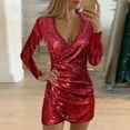 thumbnail image 2 of WTXUE Long Sleeve Dress, Long Self Cultivation Sleeve Ladies s Slim Neck Elegant Women's Dress, Plus Size Dress, Sequin Dress for Women, Red Dresses for Women, Red 3XL, 2 of 4