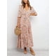 thumbnail image 3 of Vestido largo BWQ con estampado floral y cuello en V y media manga para mujer, 3 of 5