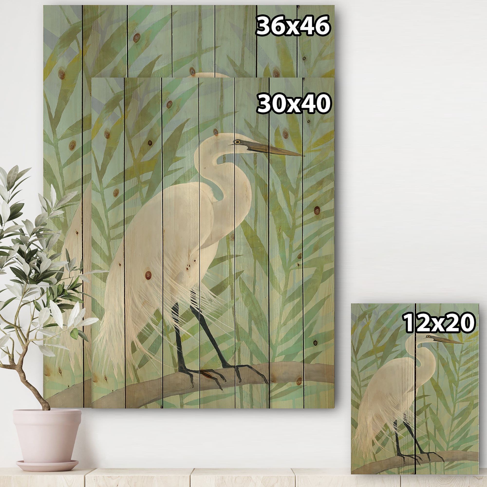 Designart 'Heron by the Shore I' Modern Farmhouse Print on Natural Pine Wood