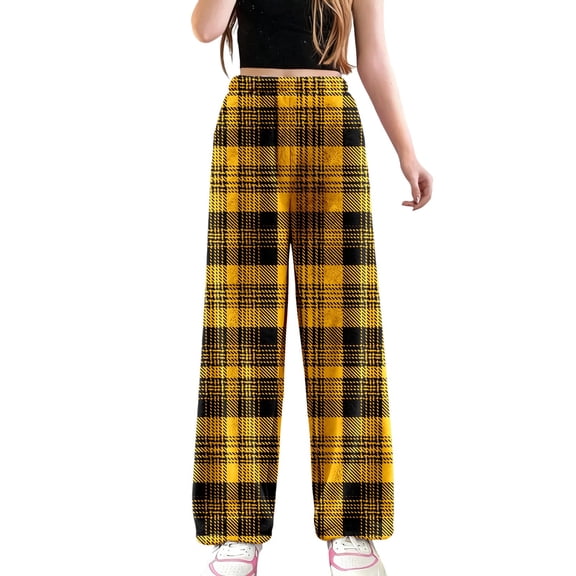 Fiaer Womens Pajamas Pants Plaid Plus Size Comfort Sleepwear Trousers High Waisted Casual Trendy Pjs Joggers Yellow XL