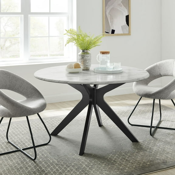 Modway Traverse 50" Round Performance Artificial Marble Dining Table in Black White