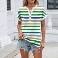 thumbnail image 2 of Feancey V Neck Striped Tops for Women Color Block Fashion Henley Shirts Cap Sleeve Button Up Collarless T-Shirts Comfy Soft Cute Tees Green XXL, 2 of 9