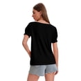 thumbnail image 3 of Women's 2-Pack Casual Loose T-Shirts Square Neck Ruffle Puff Sleeve Short Sleeve Summer Tops Black/pinkstripe, 3 of 7