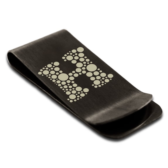 Stainless Steel Letter H Initial Dotted Monogram Engraved Engraved Money Clip Credit Card Holder