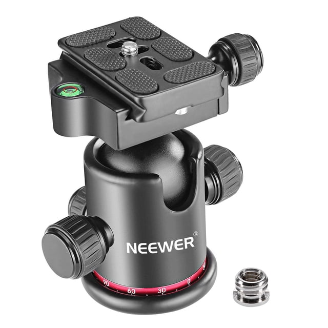 Cabezal esférico para trípode NEEWER, 36 mm, 360°, panorámico, metal (rojo)