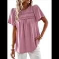 thumbnail image 2 of Blusas de Verano para Mujer, Cuello Redondo, Corta, Blusas Casuales de con Dobladillo de Encaje Fluido, Ropa de Moda 2025 Rosa S, 2 of 10