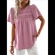 thumbnail image 2 of Blusas de Verano para Mujer, Cuello Redondo, Corta, Blusas Casuales de con Dobladillo de Encaje Fluido, Ropa de Moda 2025 Rosa XL, 2 of 10