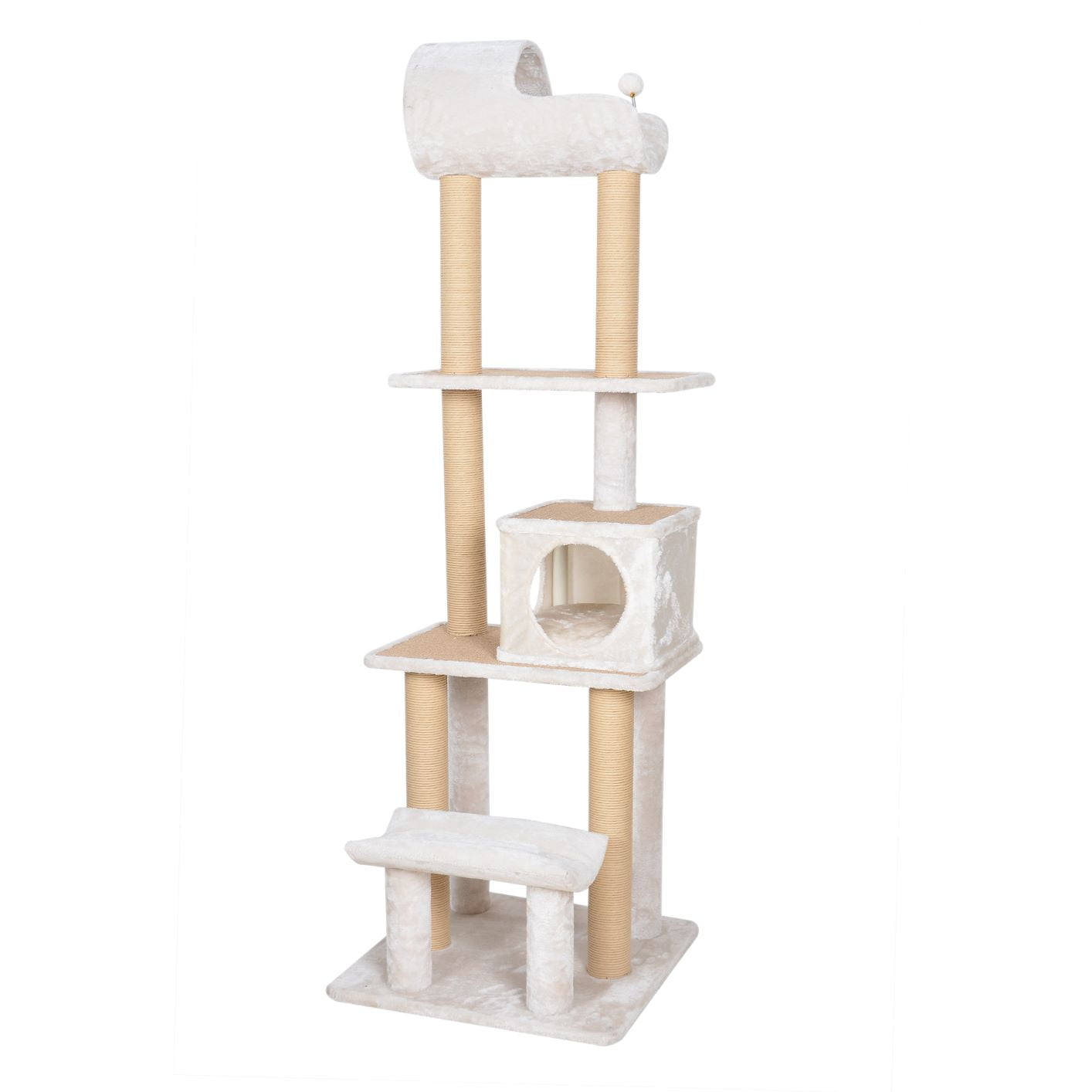 Catry 73 In Skyrise 5 Level Cat Tree With Curved Perch Condo Half Tunnel White Walmart Com Walmart Com