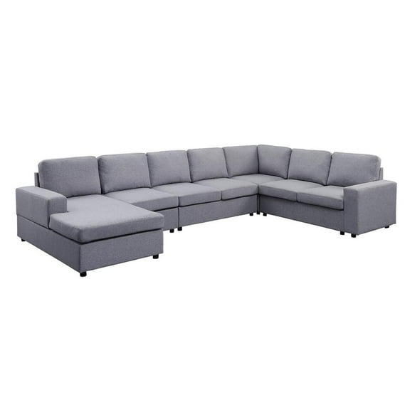 Tifton Light Gray Linen 7 Seat Reversible Modular Sectional Sofa Chaise