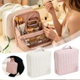 thumbnail image 2 of Standing Makeup Bag - Large Cosmetic Bag & Toiletry Bag Organizer with Brush Holder Pockets Wipe-Clean Brush Pouch for Holiday Everyday, 2 of 11