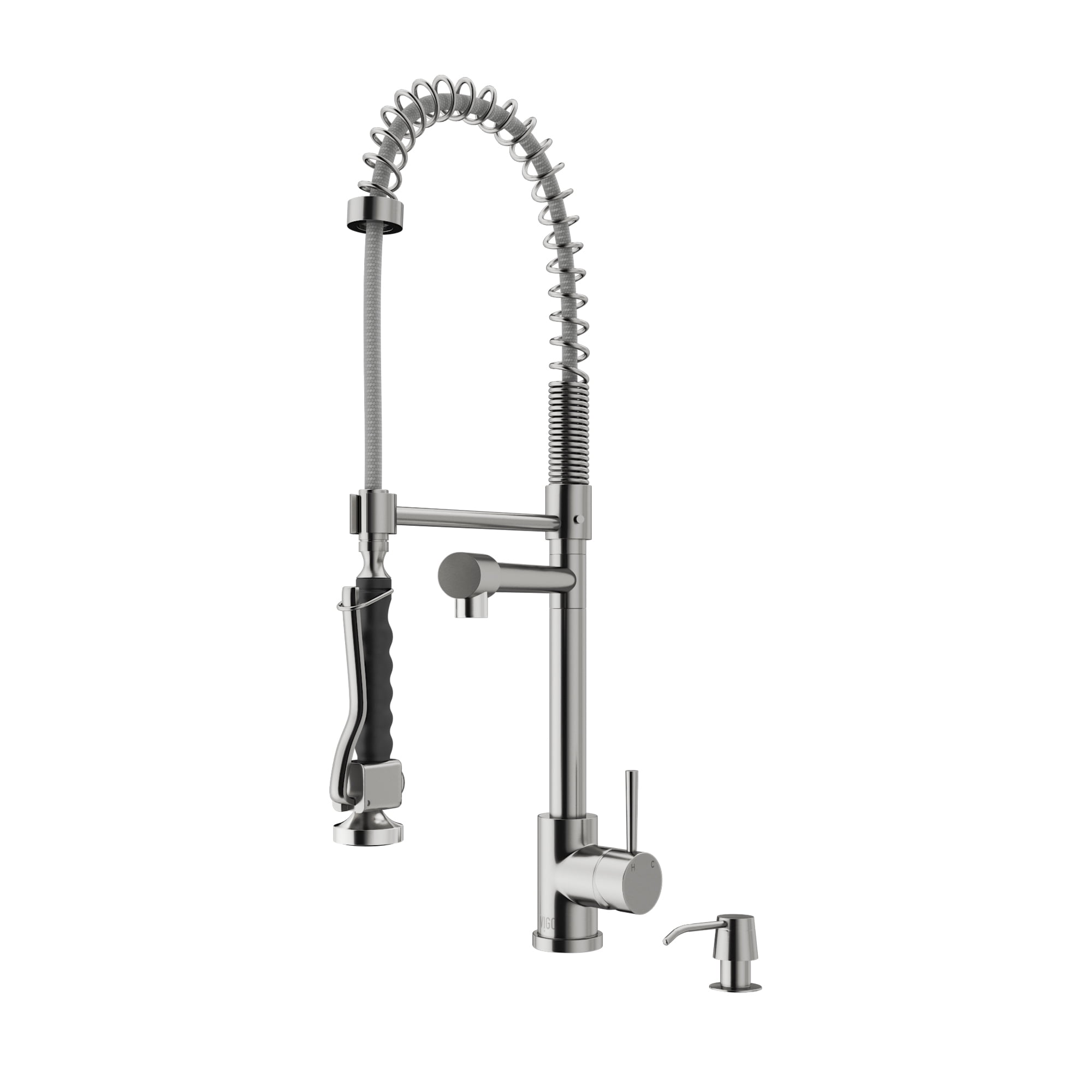 Vigo Pull-Out Spray Kitchen Faucet with Soap Dispenser, Stainless Steel