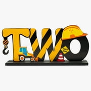 Haooryx Construction Truck Two Letter Sign Wooden Table Centerpiece for Boys, Two Years Old Baby 2nd Birthday Party Decorations, Construction Theme Party Supplies Baby Shower Decor Photo Props