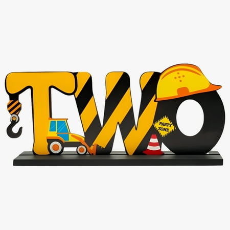 Haooryx Construction Truck Two Letter Sign Wooden Table Centerpiece for Boys, Two Years Old Baby 2nd Birthday Party Decorations, Construction Theme Party Supplies Baby Shower Decor Photo Props