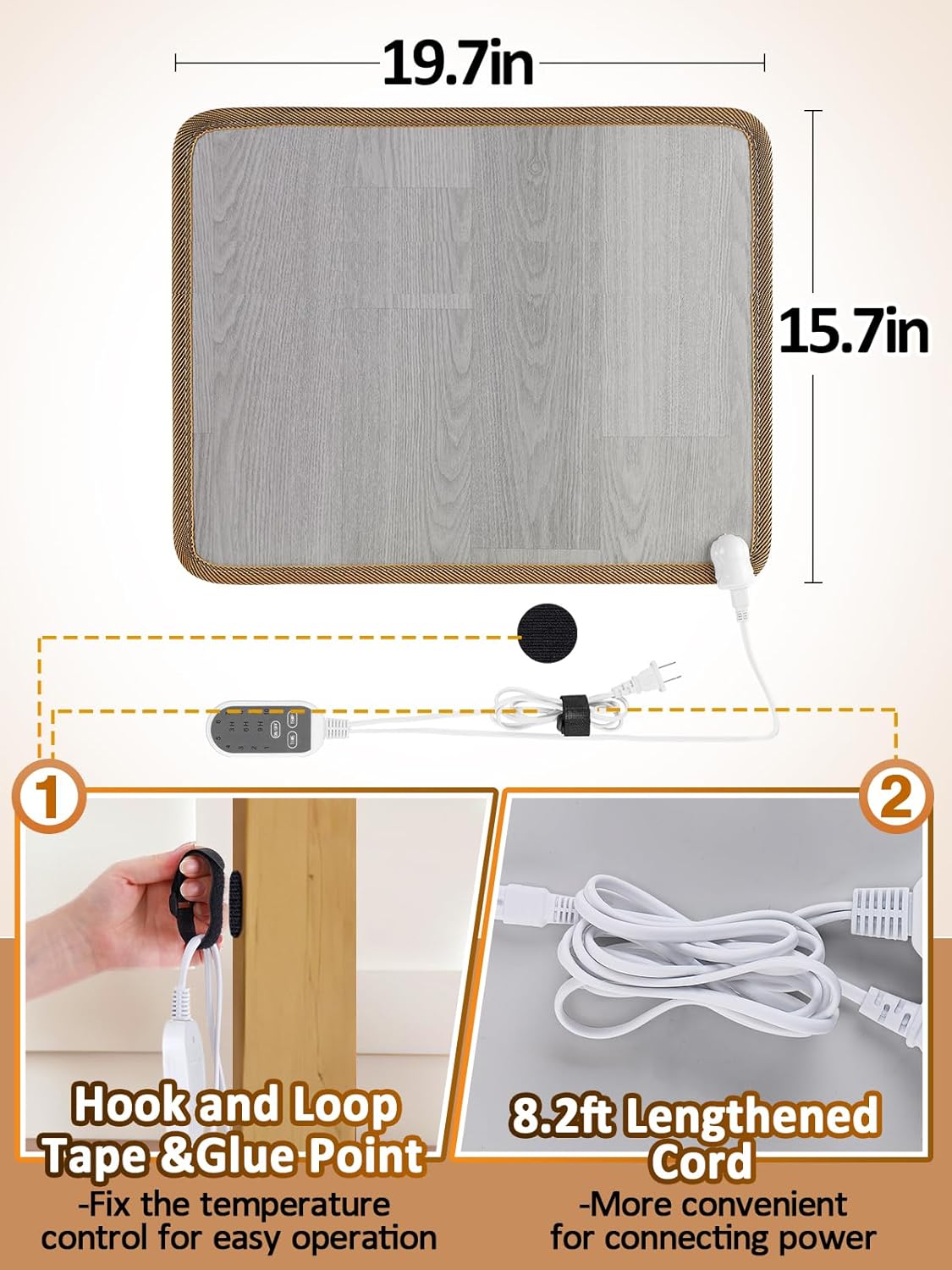 Heated Floor Mat - Foot Warmer Under Desk, 15.7x19.7in Heated Feet Rest for Home Office Desk, Winter 110V Electric Heating Pad with 3 Timers & 10 Adjustable Temperature