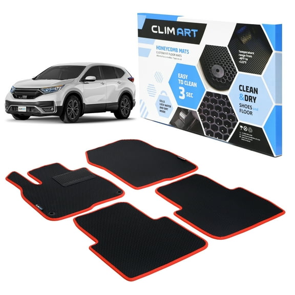 CLIM ART All-Weather Car Floor Mats Compatible with Honda CR-V (CRV) 2017-2022, Custom-Fit Heavy-Duty Floor Liners for Cars & SUVs, Car Accessories for Men & Women, Red - FL051417021