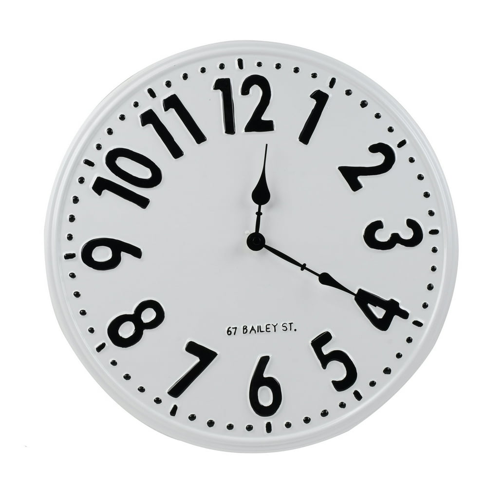 Rustic 15" White Black Enamel Metal Analog Wall Clock Farmhouse Kitchen