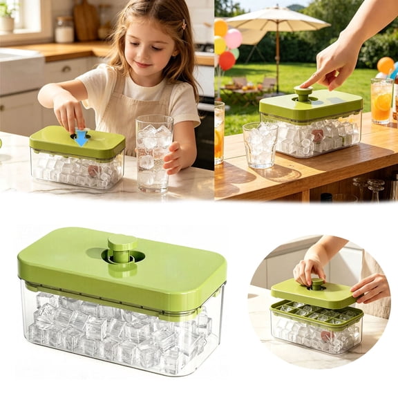 Press Type Ice Cube Tray with Lid & Storage Bin, Easy Release Ice Cube Maker for Freezer, Kitchen & Bar