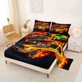 thumbnail image 2 of Castle Fairy Vintage Muscle Car Queen Sheet Sets 4 Pieces for Kids, Flame Track Art Bed Set for Bedroom, Orange Black, 2 of 6