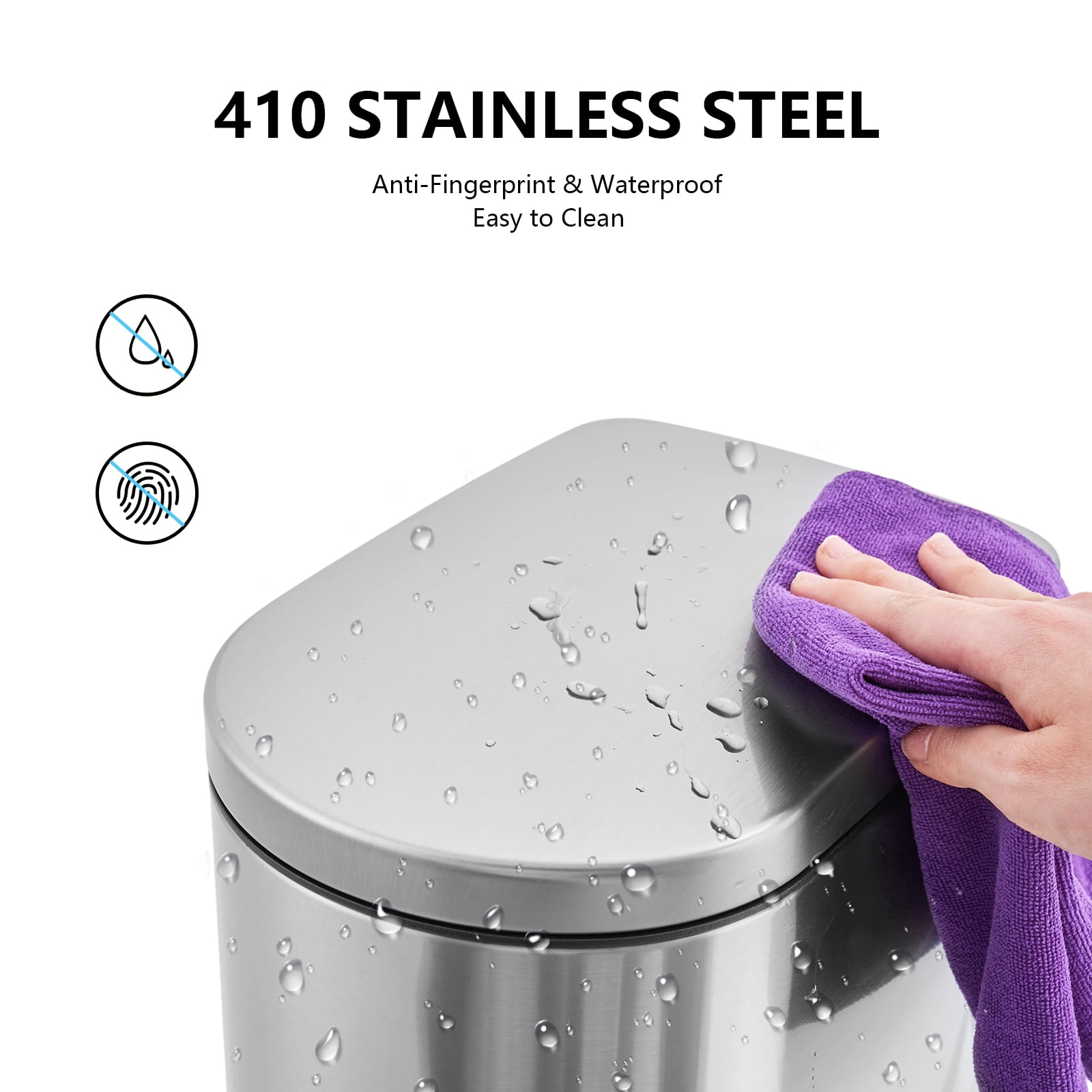 Simplykleen 10L/2.6 Gallon Curved Step Trash Can Stainless Steel Garbage Can with Foot Pedal, Removable Inner Bucket for Kitchen Bathroom Office, Silver