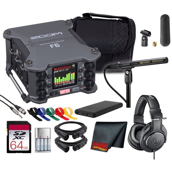 Zoom F6 Professional Location Audio Recorder, 14-Track 32-Bit Float, High-Gain Preamps, Ambisonics Support & USB Interface Bundle