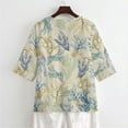 thumbnail image 5 of Xoenoiee Coral Print Linen Button Down Shirt for Women 3/4 Sleeve V Neck Blouses Casual Summer Loose Fit Cotton Gauze Blouses, Size 3XL, 5 of 7