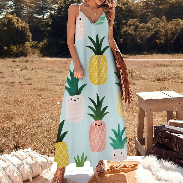 dress ladies design Lunarable Pineapple Sleeveless Woman Fashion Long Dresses Women's Summer Suit Dress 2025 Muslim Woman Dress