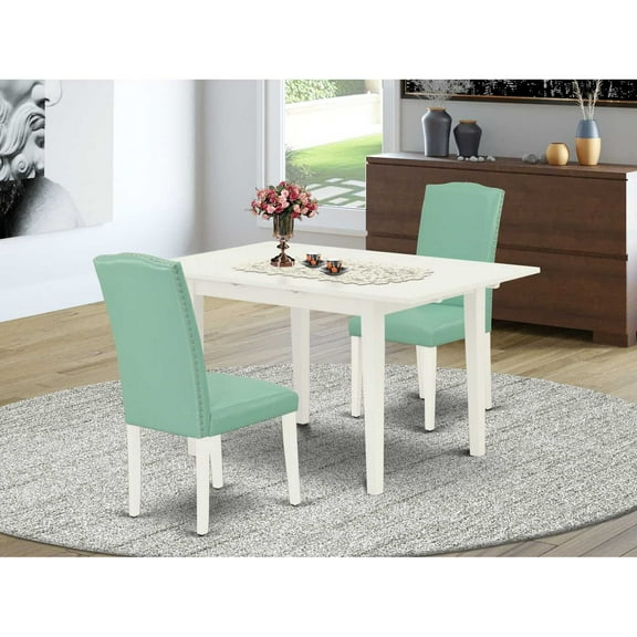 East West Furniture Norfolk 3-piece Wood Dining Room Set in Linen White
