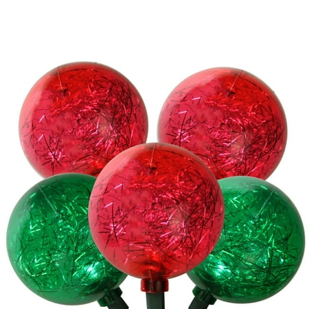 Tinsel Lead Design - Set of 10 Red and Green LED Ornament w/ Tinsel Christmas Lights 9.5