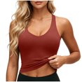 thumbnail image 2 of FDGIU Women's Racerback Padded Sports Bra Tank, Solid V Neck Cropped Workout Athletic Camisole Top, 2 of 8