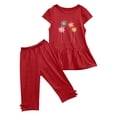 thumbnail image 2 of Einccm Girls 2 Piece Summer Outfit Set - Floral Print Short Sleeve A-Line Top and Elastic Waist Capri Pants with Bows - Casual Playwear for Toddlers 1-10 Years, 2 of 6