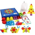 thumbnail image 1 of Set of 155 Wooden Pattern Blocks Geometric Manipulative Shape Puzzle Kindergarten Graphical Classic Educational Montessori Tangram Toys for Kids Gift with 24 Pcs Design Cards, 1 of 7