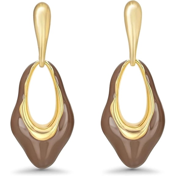 SNGIA Women’s 18K Gold Plated Brown Resin Enamel Irregular Oval Dangle Earrings